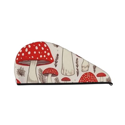 LHBWCVN Red White Mushroom Hair Towel Wrap for Women Hair Cap Coral Velvet Hair Drying Cap with Button Super Absorbent Hair Drying Towel Quick Dry Hair Turban for Wet Hair Long Thick Hair