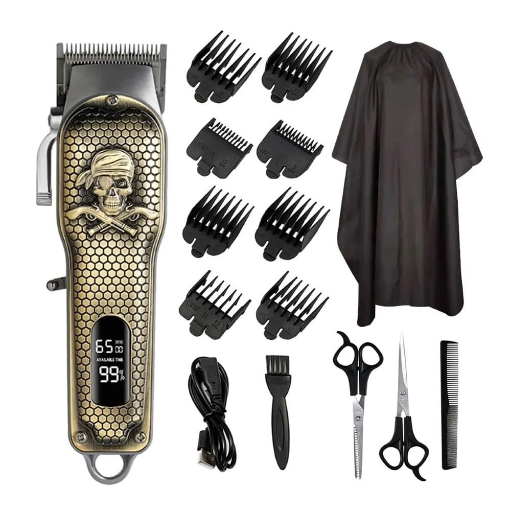 EWKYLSEM Razors Hair Clipper, Professional Electric Hair Clipper USB Charging LED Smart Display Screen Multi-Functional high Power Hair Clipper(Bronze Skull)