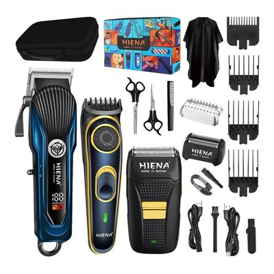 EWKYLSEM Razors Professional Men's Hair Trimmer Three-Piece Set, high-Performance USB Charging Cordless Hairdresser, Sharp Men's Razor(3set Blue Black)