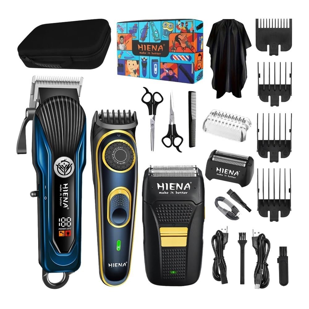 EWKYLSEM Razors Professional Men's Hair Trimmer Three-Piece Set, high-Performance USB Charging Cordless Hairdresser, Sharp Men's Razor(3set Blue Black)