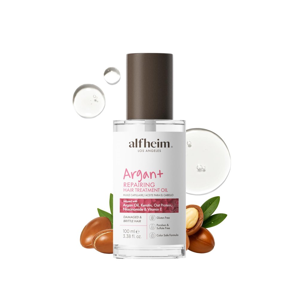 ALFHEIM Argan+ Repairing Hair Oil Serum for Dry, Damaged & Frizzy Hair with Argan Oil, Keratin, Panthenol & Vitamin E  Deep Nourishment, Smoothness & Shine  Non-Greasy, Sulfate Free  3.38 oz