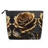 LNNIUK black and gold flowers print Makeup Bags for Purse Zipper Cosmetic Pouch Large Travel Canvas Make Up Organizer view 1