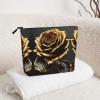 LNNIUK black and gold flowers print Makeup Bags for Purse Zipper Cosmetic Pouch Large Travel Canvas Make Up Organizer view 4