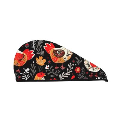 STVYUKL Cute Rooster Chickens Hair Drying Cap Super Absorbent Soft Hair Drying Towel Quick Dry Coral Velvet Drying Hair Caps Hair Turban for Women Wet Hair Long Thick Hair