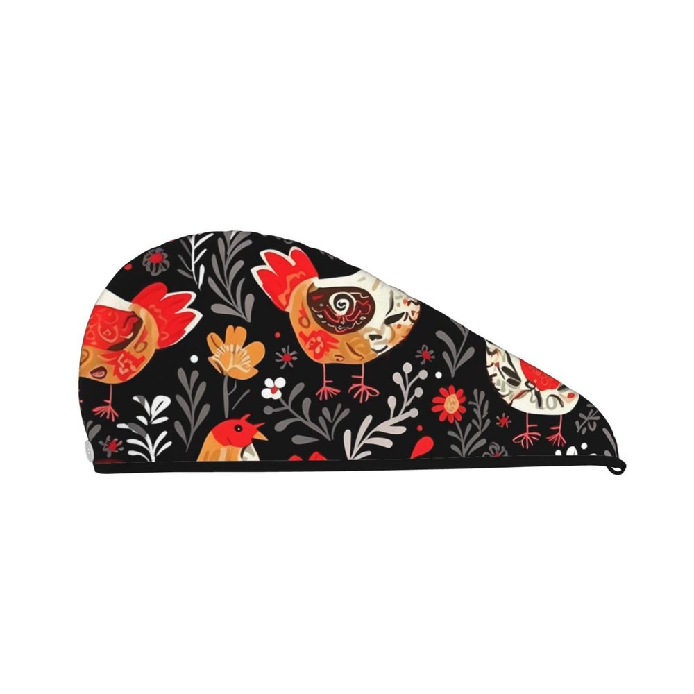 STVYUKL Cute Rooster Chickens Hair Drying Cap Super Absorbent Soft Hair Drying Towel Quick Dry Coral Velvet Drying Hair Caps Hair Turban for Women Wet Hair Long Thick Hair