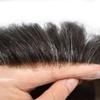PUNRU HAIR Mens Hair System Hair Piece Human Hair Toupee for Men Hair Replacement Systems Swiss Lace Mens Toupee Hairpieces Natural Hairline 6X8#230#2 Darkest Brown+30% Grey 120% Density view 4