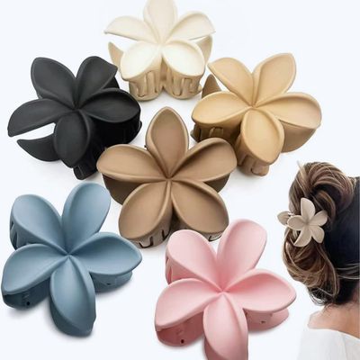1pc Large Hawaiian Plumeria Hair Claw For Women Girl Summer Beach Travel,Frangipani Women Hair Clip Clamps Accessories,Flower Ponytail Hair Claw,3.15inch (Gray C)