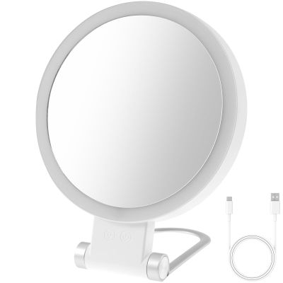 30X/1X Magnifying Mirror, Hand Mirror with Handle, Double Sided Magnification Makeup Vanity Mirror Rechargeable Lighted Mirror with 3 Color Setting Adjustable 360Rotation, Magnification Travel Mirror