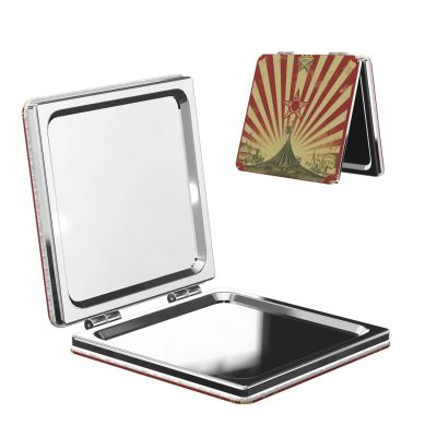 DWVTFSM Vintage Circus Background Compact Mirror Small Travel Makeup Mirror 2X 1x Magnification Portable Folding Mirror Lightweight Metal Cosmetic Pocket Mirror for Women Gifts