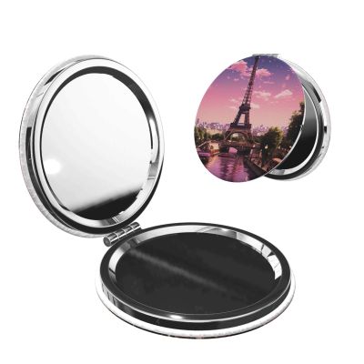 DWVTFSM Pink Paris Compact Mirror Small Travel Makeup Mirror 2X 1x Magnification Portable Folding Mirror Lightweight Metal Cosmetic Pocket Mirror for Women Gifts