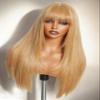 GORGIUS Straight Glueless Wig with Bangs Golden Blonde Layered Hair Ready-to-Go Synthetic Bang Wigs with Realistic Scalp 24 Inch view 1