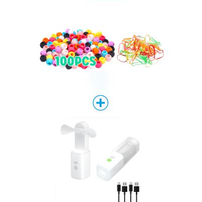 100Silicone Hair Beads & 2 Rechargeable Flashlight with Fan, 2in1 Mini Handheld Fan with Light, Pocket USB-C Rechargeable Hand Fan, Portable Fan Cooling and Lighting Solution for Summer Travel, C