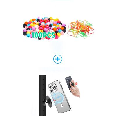 100Silicone Hair Beads & Gym Magnetic Phone Holder Compatible with iPhone 15 14 13 12 Pro Max Mini, Samsung, Mag-Safe Case, All Phones, Portable Magnetic Phone Mount, 360 Rotation Phone Grip with Met