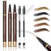 2PCS Microblading Eyebrow Pencil with Eyebrow Brush, Black Microblading Eye-brow Pencils for Women, 2-In-1 Waterproof Eyebrow Pen with 4-Fork & Ultra-Precise Tips for Hair-Like Eyebrow Makeup (Black) view 1