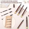 2PCS Microblading Eyebrow Pencil with Eyebrow Brush, Black Microblading Eye-brow Pencils for Women, 2-In-1 Waterproof Eyebrow Pen with 4-Fork & Ultra-Precise Tips for Hair-Like Eyebrow Makeup (Black) view 4