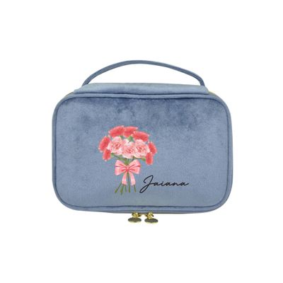 GROBTE Personalized Name Makeup Bag with Birth Flower, Custom Travel Cosmetic Bags Floral Makeup Bag Brush Case Gift for Women