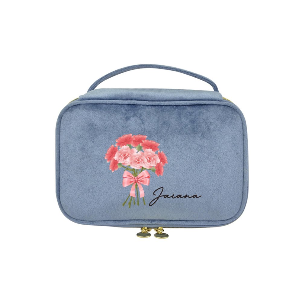 GROBTE Personalized Name Makeup Bag with Birth Flower, Custom Travel Cosmetic Bags Floral Makeup Bag Brush Case Gift for Women