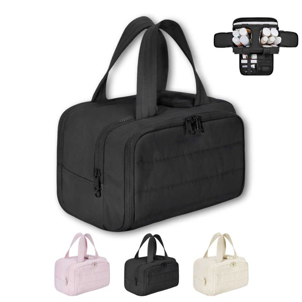 4-in-1 Multifunctional Travel Cosmetic Bag, Large-Capacity Travel Cosmetic Bag, 4-in-1 Puffy Multi-functional Toiletry Bag, 2025 New Camping Toiletry Bag for Women Traveling (Black)