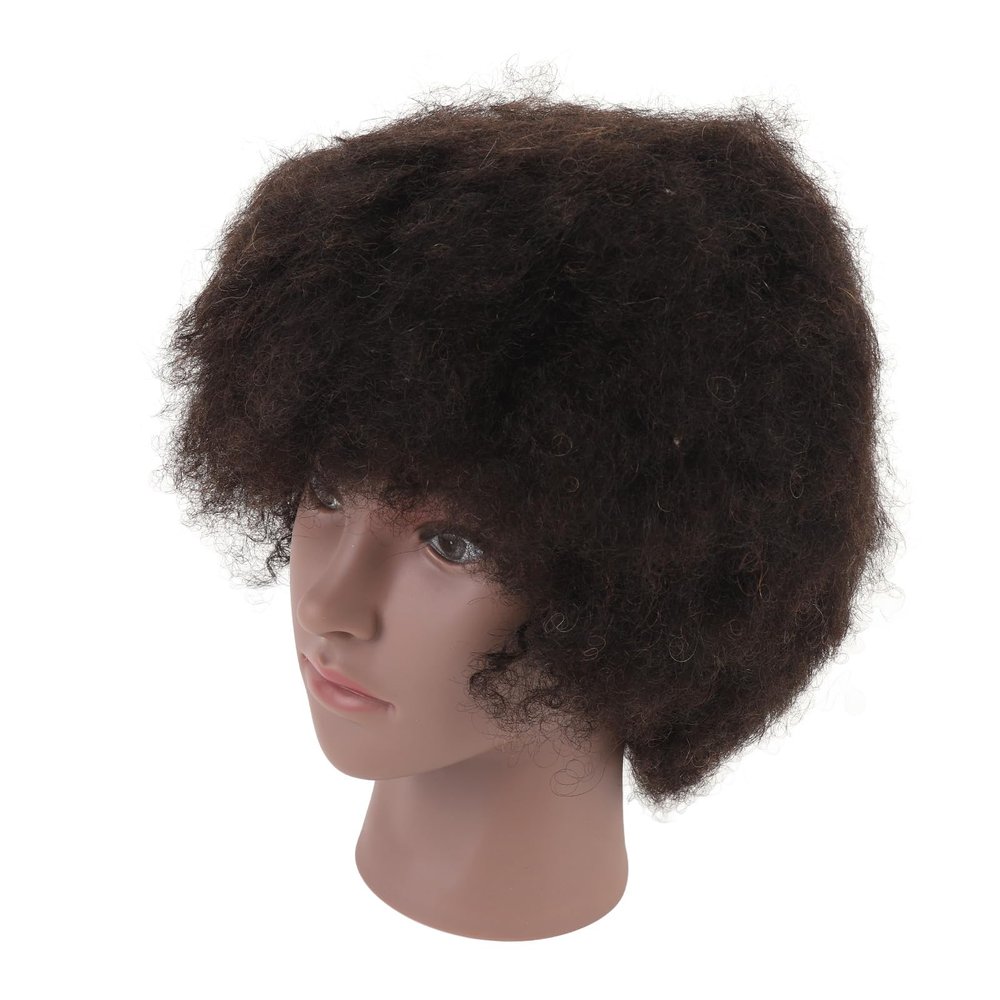 African Mannequin Head Curly Human Hair Black Skin PVC Resin Cosmetology Doll for Haircut Styles Display