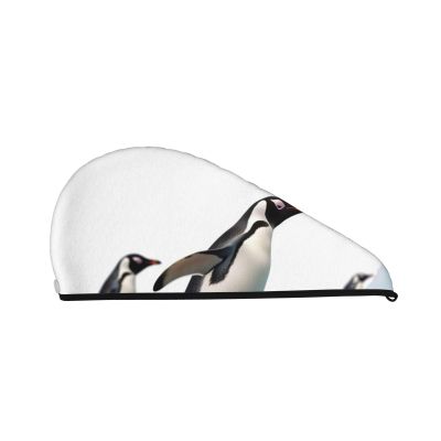 LHBWCVN Penguin Hair Towel Wrap for Women Hair Cap Coral Velvet Hair Drying Cap with Button Super Absorbent Hair Drying Towel Quick Dry Hair Turban for Wet Hair Long Thick Hair