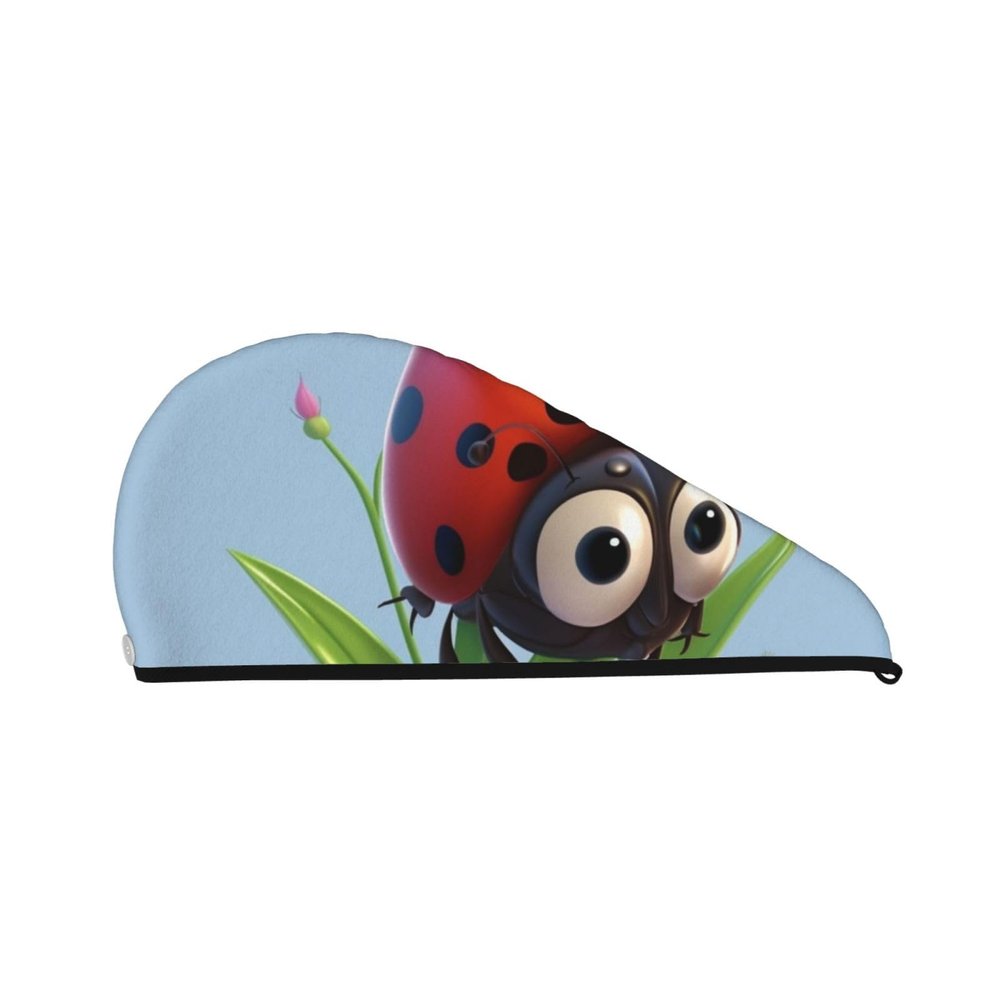 LHBWCVN Ladybug Hair Towel Wrap for Women Hair Cap Coral Velvet Hair Drying Cap with Button Super Absorbent Hair Drying Towel Quick Dry Hair Turban for Wet Hair Long Thick Hair