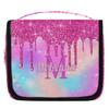 KFNHN Personalized Travel Toiletry Hanging Bag Waterproof Bags, Custom Name Cosmetic Makeup bag Toiletries Organizer Container Bag, Pink Glittering Gradient Pink Galaxy Background view 1