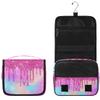 KFNHN Personalized Travel Toiletry Hanging Bag Waterproof Bags, Custom Name Cosmetic Makeup bag Toiletries Organizer Container Bag, Pink Glittering Gradient Pink Galaxy Background view 2