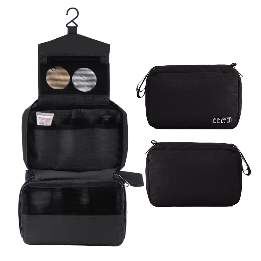 Pongnas Large Toiletry Bag, Hanging Toiletry Bag Travel Toiletry Bag with Hanging Design Large Capacity Water for Travel Business Trip Gym Shower (Black)
