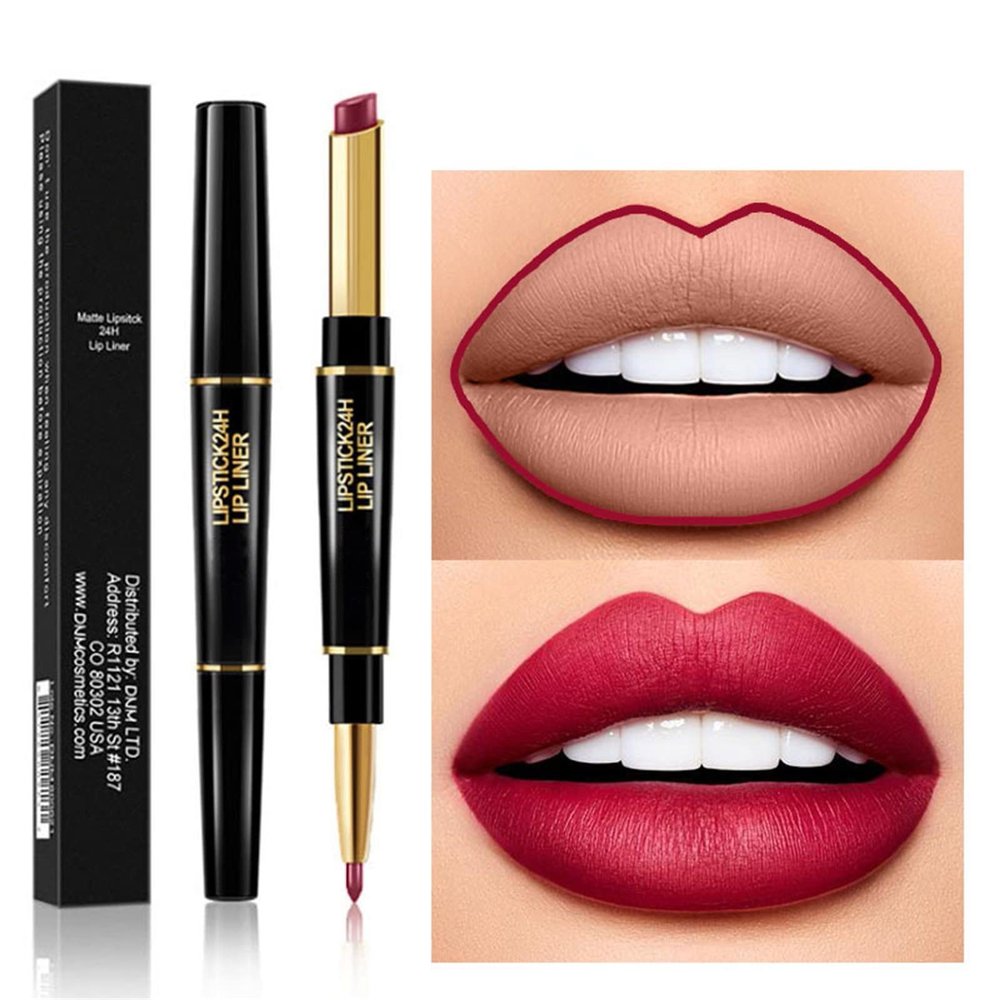 Rose Gold Metallic Women's Matte Lipstick, Waterproof Non-Fading Non-Stick Lipstick, 2-In-1 Lip Liner and Lipstick, (B)