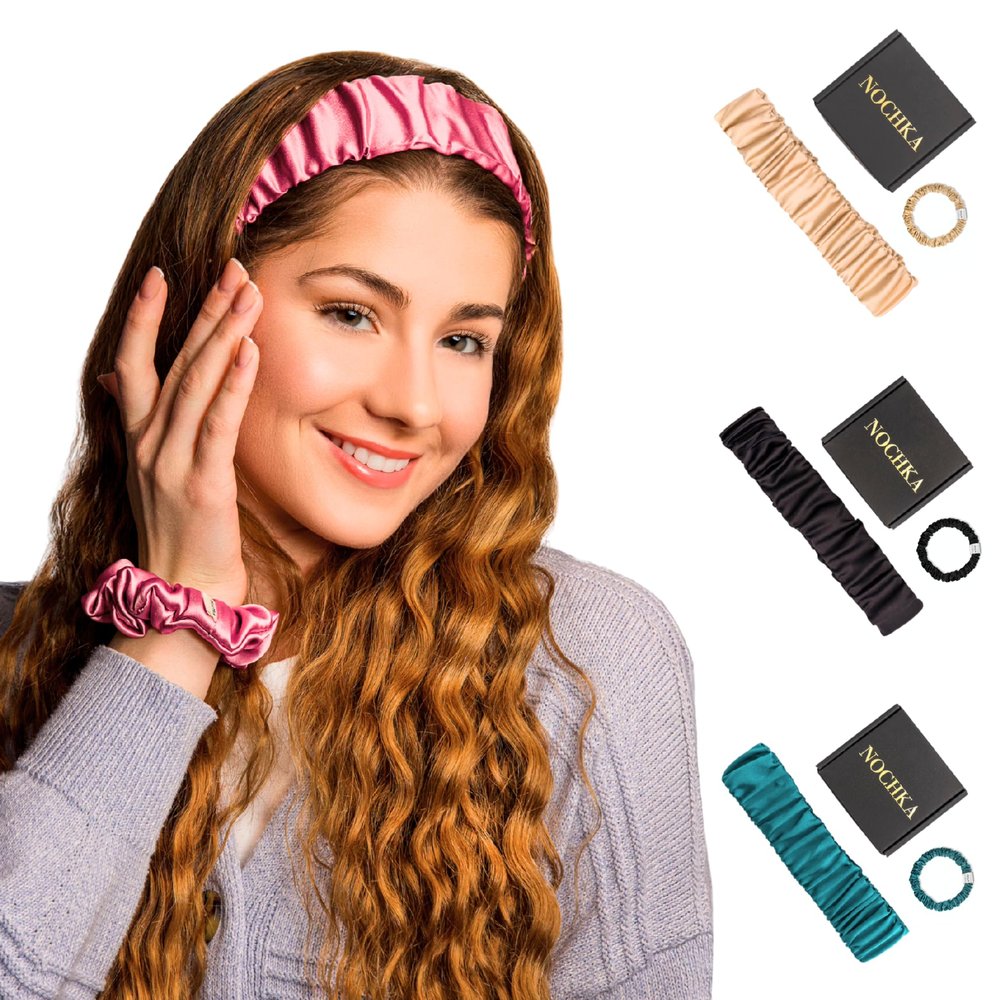 100% Pure Mulberry Silk Headband for Women  Ultra Thin Scrunchy, Adjustable Hairband for Washing Face, Skincare, Makeup & Sports  Prevents Frizz & Breakage, Great for Curly Hair (Pink)