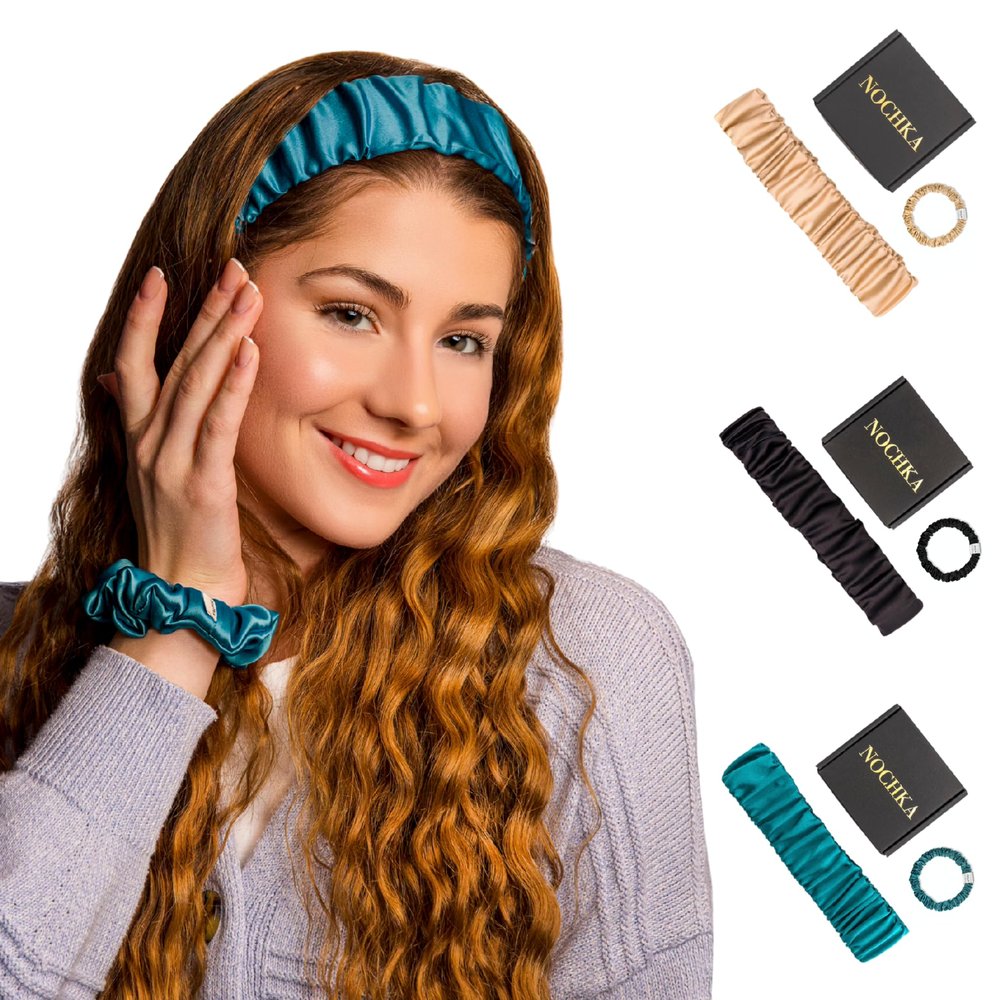 100% Pure Mulberry Silk Headband for Women  Ultra Thin Scrunchy, Adjustable Hairband for Washing Face, Skincare, Makeup & Sports  Prevents Frizz & Breakage, Great for Curly Hair (Teal)