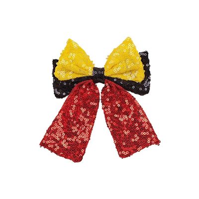 Koolgil 5 Inch Glitter Big Bow Sequins Bling Hair Clip Cheerleading Hair Bow with Alligator Clips Hair Accessories for Women Teens Girls Kids (A- Red Black Yellow)