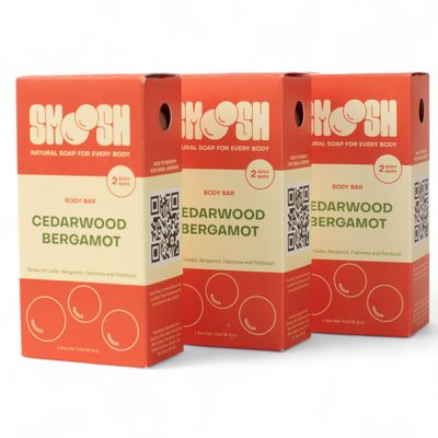 Smoosh Bar Soap 6-Pack, Cedarwood Bergamot - Natural, Cold-Process Bar Soap for All Skin Types