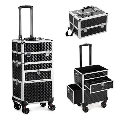 Black Makeup Train Case Professional Makeup Storage Organizer Box Make Up Carrier,Nail Case for Nail Tech Organizer - Wheels Makeup Case Organizer, Cosmetic Case, Makeup Train Case, Make Up Case