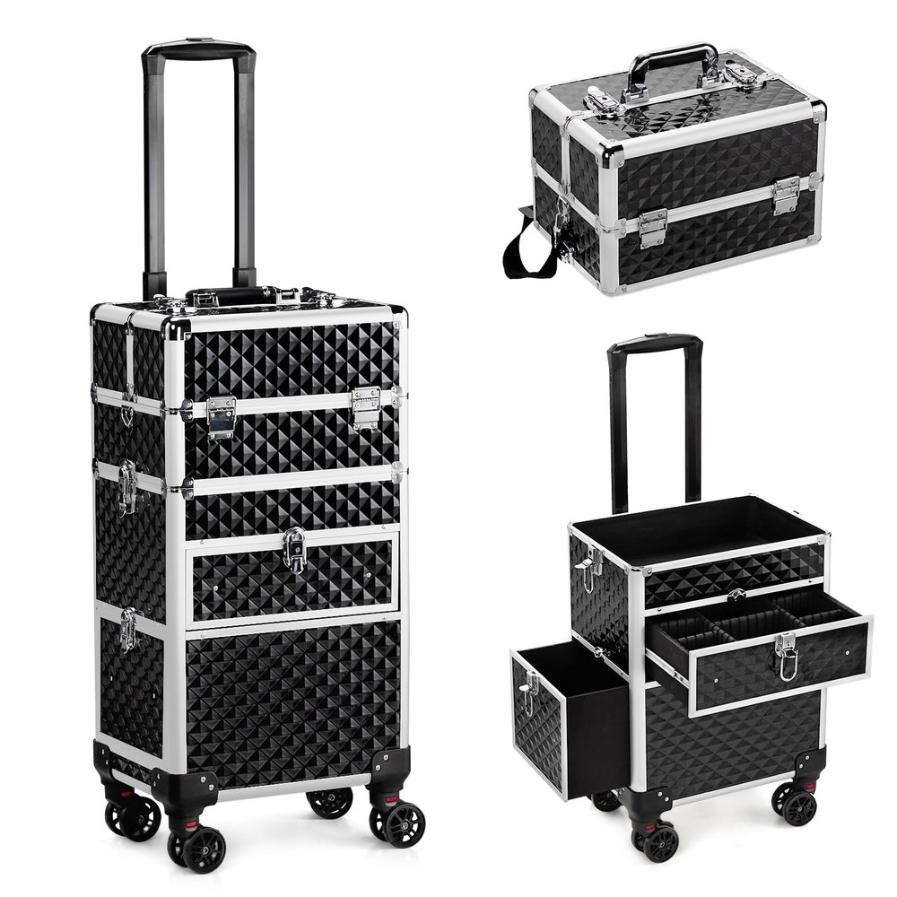Black Makeup Train Case Professional Makeup Storage Organizer Box Make Up Carrier,Nail Case for Nail Tech Organizer - Wheels Makeup Case Organizer, Cosmetic Case, Makeup Train Case, Make Up Case