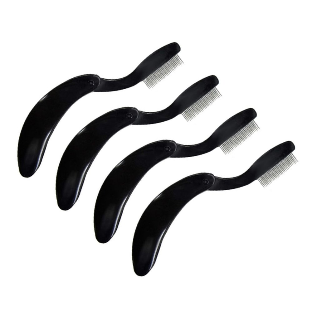 DECOMELODY Folding Eyebrow Lash Comb 4pcs Curved Eyebrow Comb Plastic Handle Metal Needle Beauty Tool