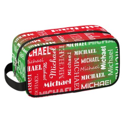 CURLYOOT Personalized Toiletry Bag, Custom Name Makeup Bag Travel Makeup Organizer Case, Customized Cosmetic Bag with Name for Men Women Team, Dark Red Green