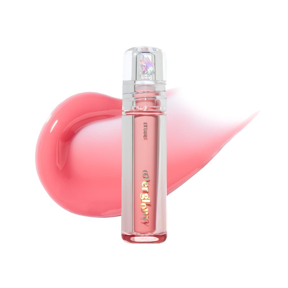 ETUDE Over Glowy Lip Gloss #2 Cotton Candy | Non-Sticky Vegan Lip Tint | Moisturized & Long-lasting Lip Gloss | Daily Tint for Dry Lips, Korean Makeup, K-beauty, Perfect for Gift