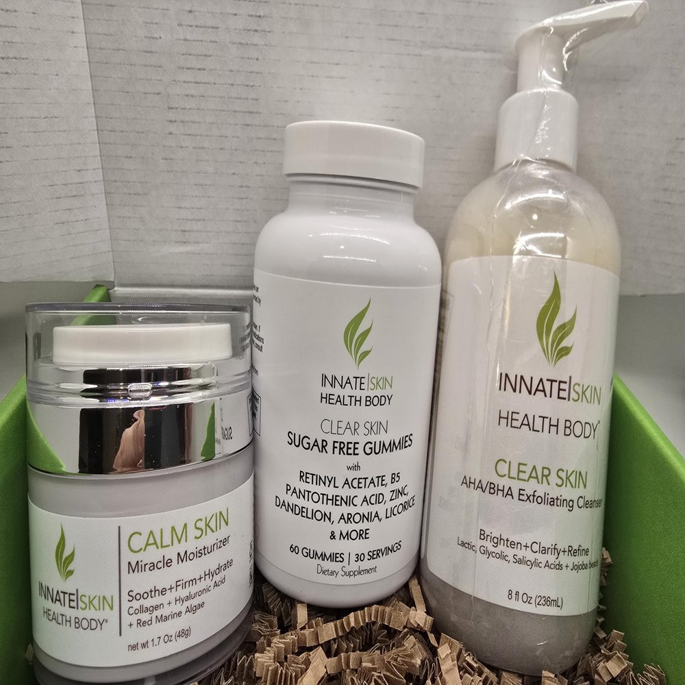 Clear Skin Gummies, AHA/BHA Cleanser and Calm Skin Moisturizer Box Trio