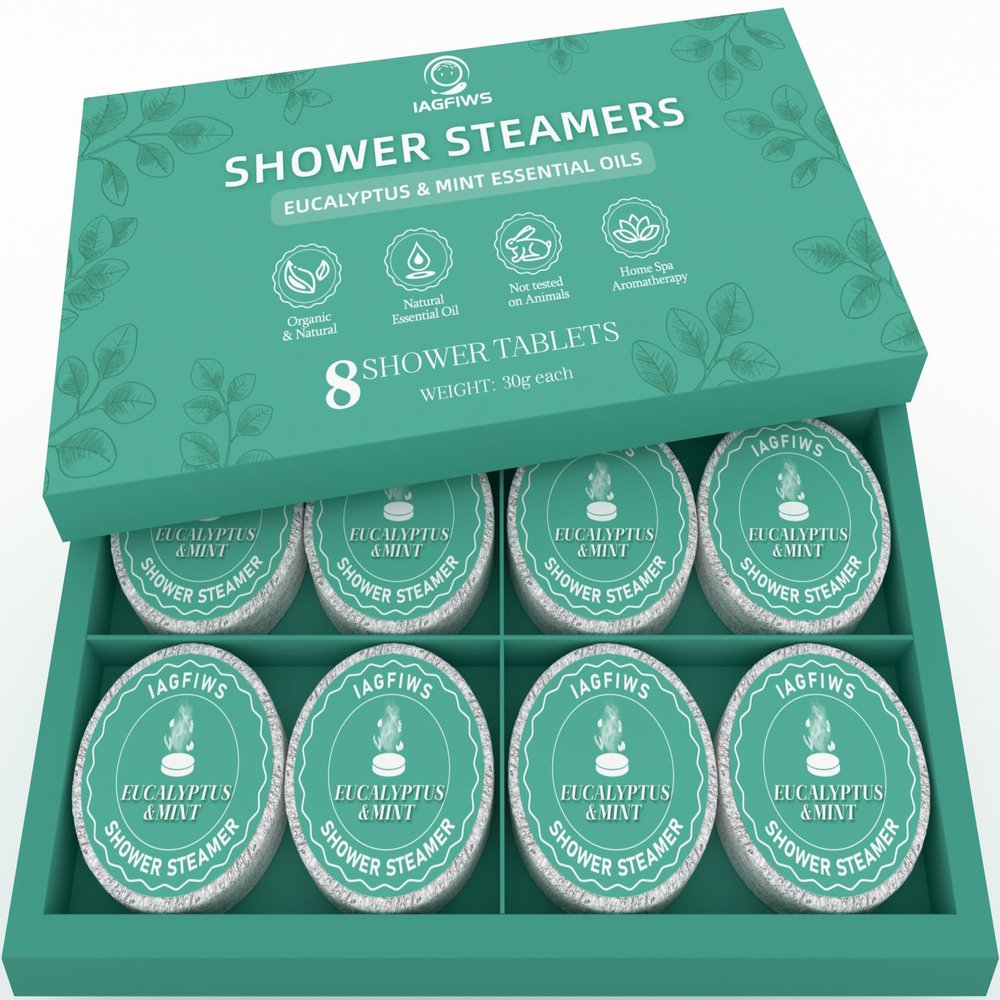 Shower Steamers Aromatherapy, Christmas Stocking Stuffers for Teen Girls for Women Mom Her, 8-Pack Shower Bombs Eucalyptus & Mint Essential Oil, Relaxation & Self Care White Elephant Gifts