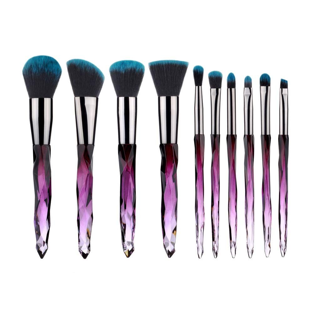 KOMFGT Makeup Brush Set, 10 Piece Makeup Brush Crystal Handle, Advanced Rainbow Color Makeup Brush Set Foundation Mix Eyeshadow Blush Concealer Transparent Handle (Purple3)