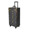Bokknppo Rolling Makeup Case Cosmetology Case on Wheels Cosmetic Train Case Trolley Roll Travel Box Hair Stylist Travel Case Traveling Cart Trunk for Makeup Artist Esthetician Nail Tech (Black+Gold) view 1