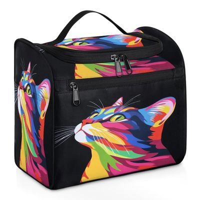 DJYQBFA Colorful Cool Cat Travel Toiletry Bag for Women Men, Large Cosmetic Makeup Bag Hanging Organizer Bag Bathroom Drop Kit