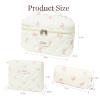 3Pcs Cotton Quilted Makeup Bag Set,Large Floral Cosmetic BagAesthetic Toiletry Travel Makeup Bag Set and Cute Flower Bag for Women Girls (White Pink Bow) view 2