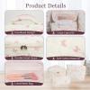 3Pcs Cotton Quilted Makeup Bag Set,Large Floral Cosmetic BagAesthetic Toiletry Travel Makeup Bag Set and Cute Flower Bag for Women Girls (White Pink Bow) view 4
