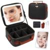 GERYUAEG Travel Makeup Bag with Mirror of LED Lighted, Rechargeable Cosmetic Train Case Artist Makeup Organizer for Women with Adjustable Dividers, Makeup Brushes Holder and Strap (CosMirr-Black02) view 1