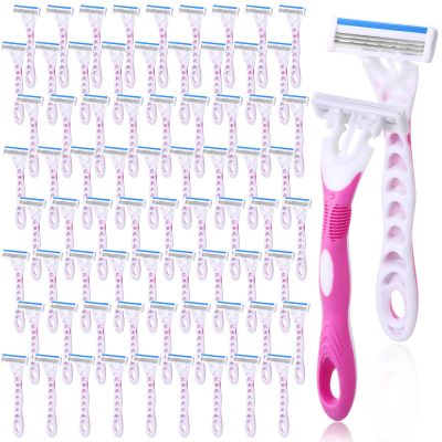 Leriton 96 Count Women's Disposable Razors Blades Bulk 3 Blade Razors for Women Disposable Head Razor Sensitive Skin Razor Comfortable Shave for Bathing Hotel Travel
