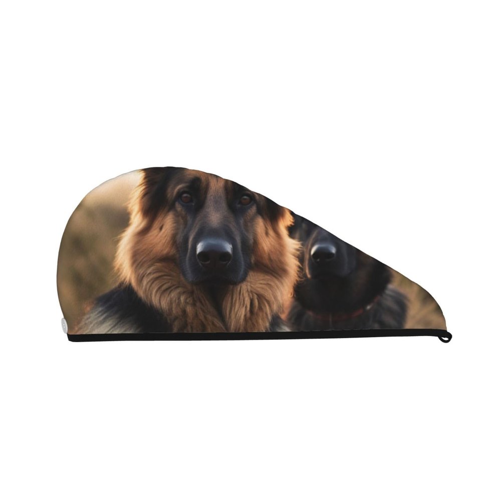 LHBWCVN Animal German Shepherd Hair Towel Wrap for Women Hair Cap Coral Velvet Hair Drying Cap with Button Super Absorbent Hair Drying Towel Quick Dry Hair Turban for Wet Hair Long Thick Hair