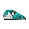 Black White Teal Gray Rose Flowers Hair Towel Wrap for Women Hair Cap Coral Velvet Hair Drying Cap with Button Super Absorbent Hair Drying Towel Quick Dry Hair Turban for Wet Hair Long Thick Hair view 1