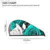 Black White Teal Gray Rose Flowers Hair Towel Wrap for Women Hair Cap Coral Velvet Hair Drying Cap with Button Super Absorbent Hair Drying Towel Quick Dry Hair Turban for Wet Hair Long Thick Hair view 4